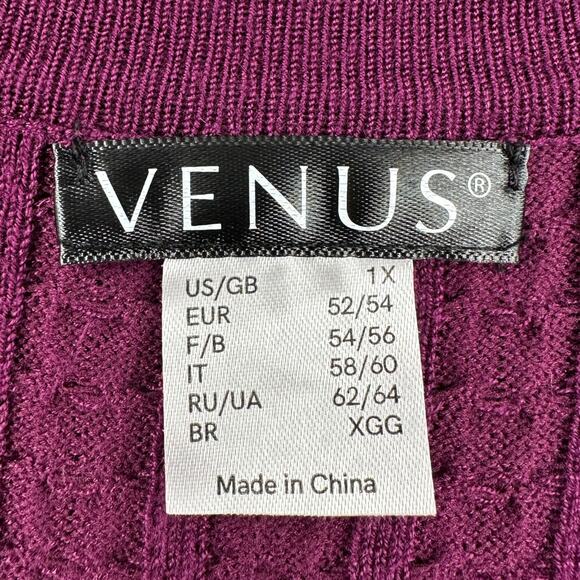 Venus Purple Cable Knit V Neck Long Sleeve Cardigan Sweater Womens Size 1X - Picture 3 of 7
